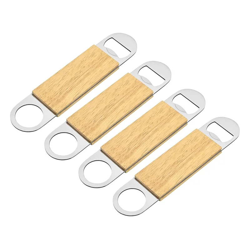 

100Pcs/Lot Stainless Steel Beer Bottle Opener With Wooden Handle Bartender Flat Beer Opener For Bar Kitchen Restaurant