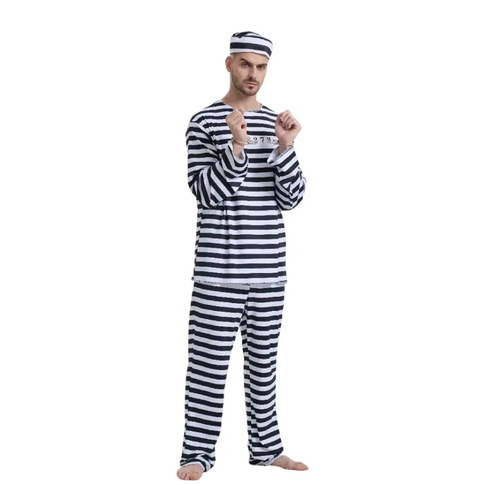 Nouveau Costume d'Halloween de Prisonnier Adulte pour Femme et Homme, Combinaison de Détenu, Tenue de Criminel, Chemise et Pantalon