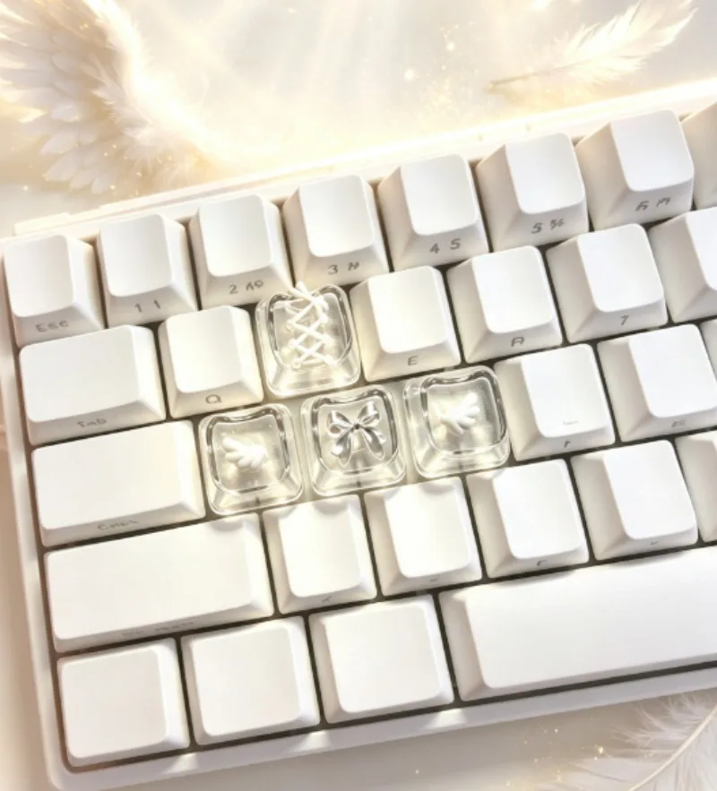 Cute Lace Angel Wings 4pcs Keycap Set MX Switch Mechanical Keyboards Point Key Cap Keyboard Decoration Transparent Personalize