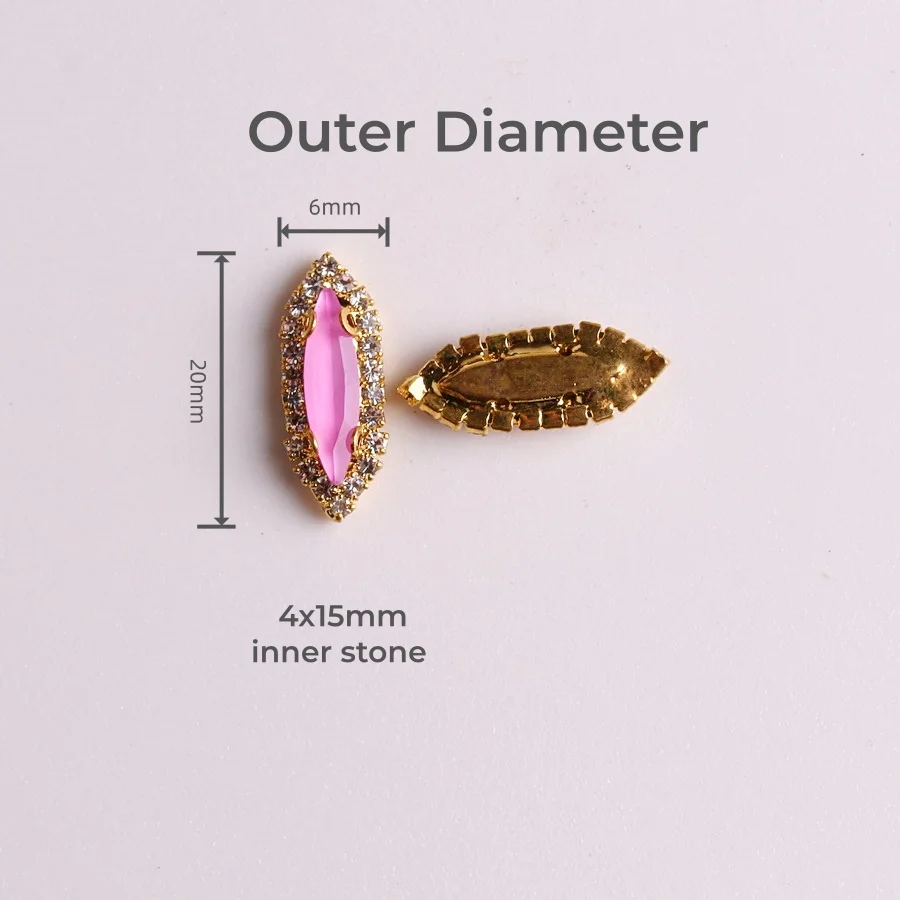 Glas-Kristall-Navette-Form mit Strass-Kette in Gold-Metall-Krallenfassung zum Aufnähen, DIY-Verzierung – Detail 2