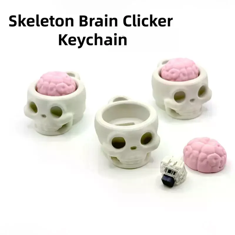 Fun 3D Printed Skull Brain Clicker Keychain Skull Button Fidget Clicker Mechanical Keyboard Bag Pendant Stress Relief Toy