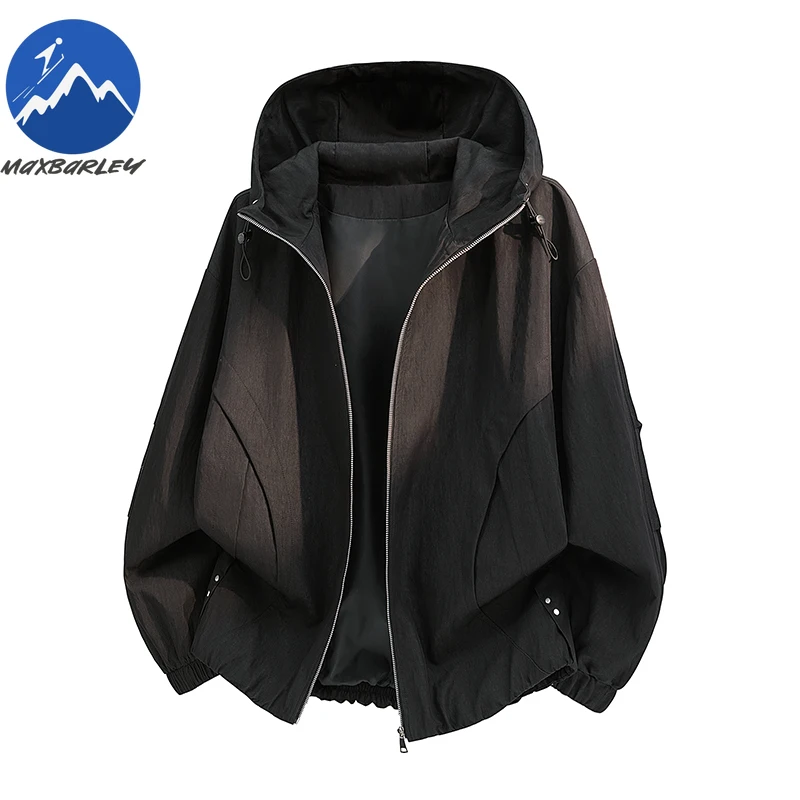 

Maxbarley 2026 Spring Autumn New Men's Hooded Thin Baseball Windbreaker Jacket Color Block Korean Style Casual Sportswear Unisex