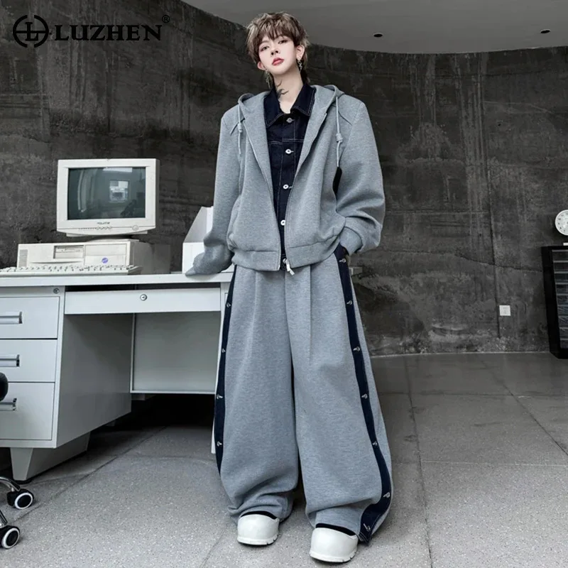 

LUZHEN осенние новые модные комплекты из двух предметов, мужские высококачественные свободные прямые повседневные брюки, мужская уличная куртка с капюшоном, одежда JY3833