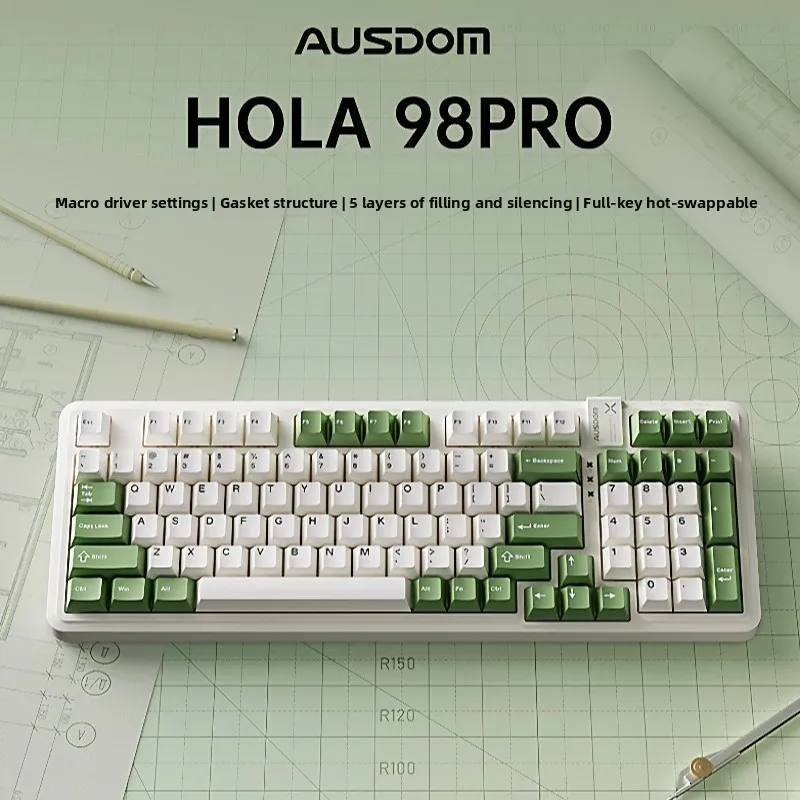 AUSDOM Hola98 Pro Mechanical Keyboard Wireless Bluetooth Tri Mode 0.001s Seamless Delay Optional Silent Version Gaming Keyboard
