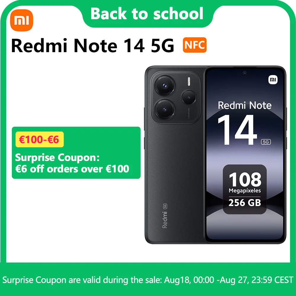 Xiaomi Redmi Note 14 5G, NFC, smartphone, MediaTek Dimensity 7025-Ultra, schermo AMOLED, pollici, 120Hz, Al 108 MP sistema di telecamere con OlS，Caricabatterie non incluso
