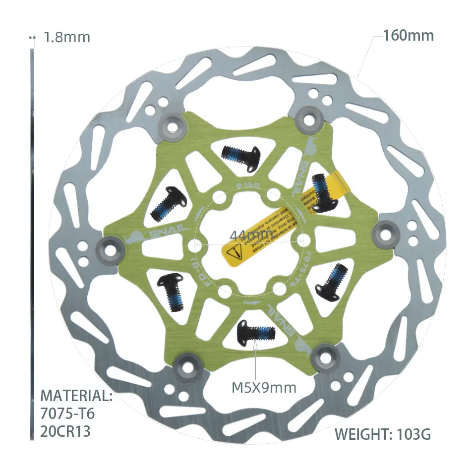 SNAIL Bicycle disc brake pads 160mm 180mm 203mm aluminum alloy 6 nail rotor Mtb road bike floating discs parts Accessories