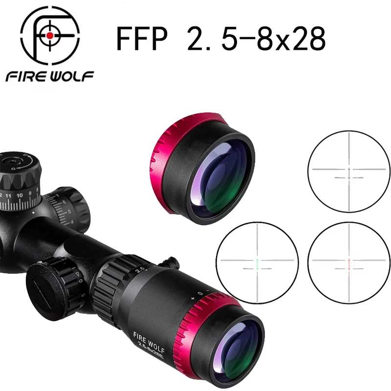 Fire Wolf FFP 2.5-8x28 Scope Double Cross Scope Hunting Green Red Illuminated Riflescope QZ Rifle Scope Tactical Optical Sight
