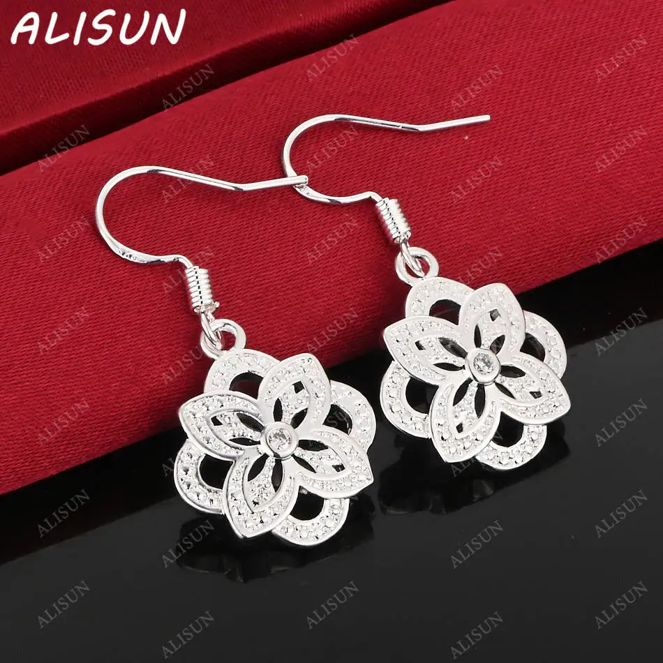 

ALISUN 925 Sterling Silver Zircons Flower Earrings Drop Earring For Women Anniversary Gift Popular Wild Fashion Romantic Jewelry