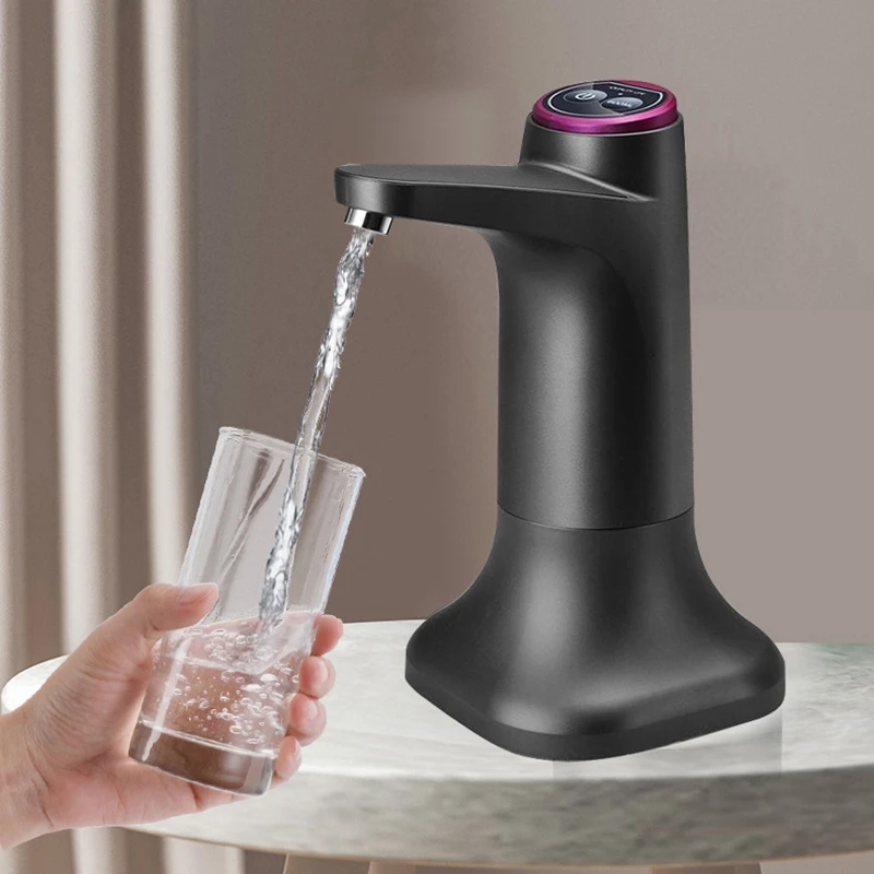 Electric Water Bottle Pump with Base USB Water Dispenser Portable Automatic Water Pump Bucket Bottle Dispenser-Dark Gray