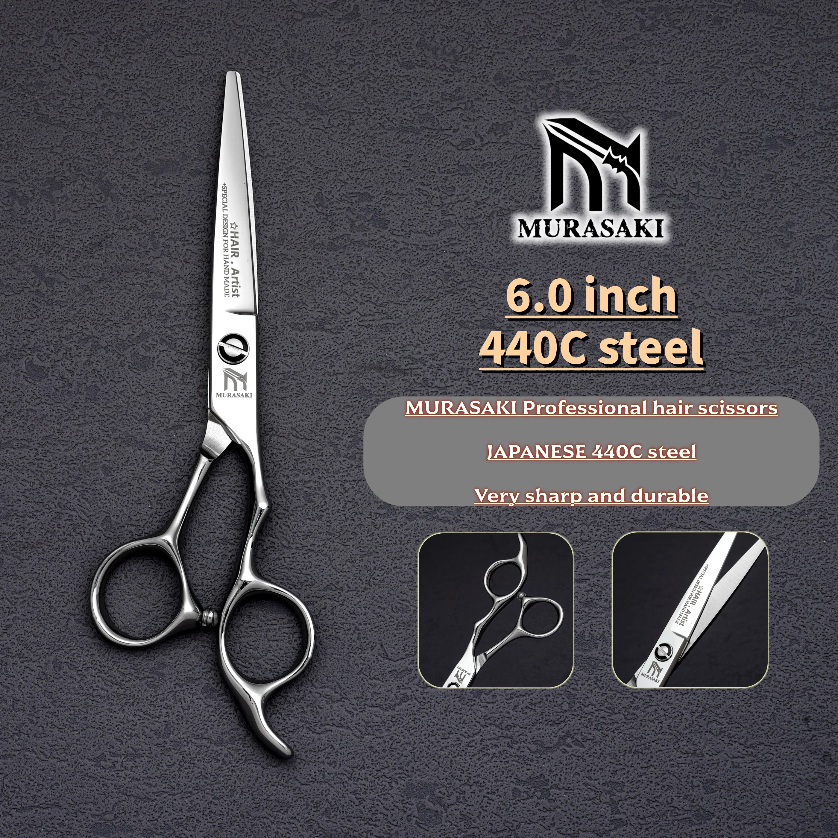 MURASAKI Professionelle Friseurschere, Friseurschere aus 440C-Stahl, 6-Zoll-Haarschneidewerkzeuge, hochwertiges Friseurzubehör – Detail 2