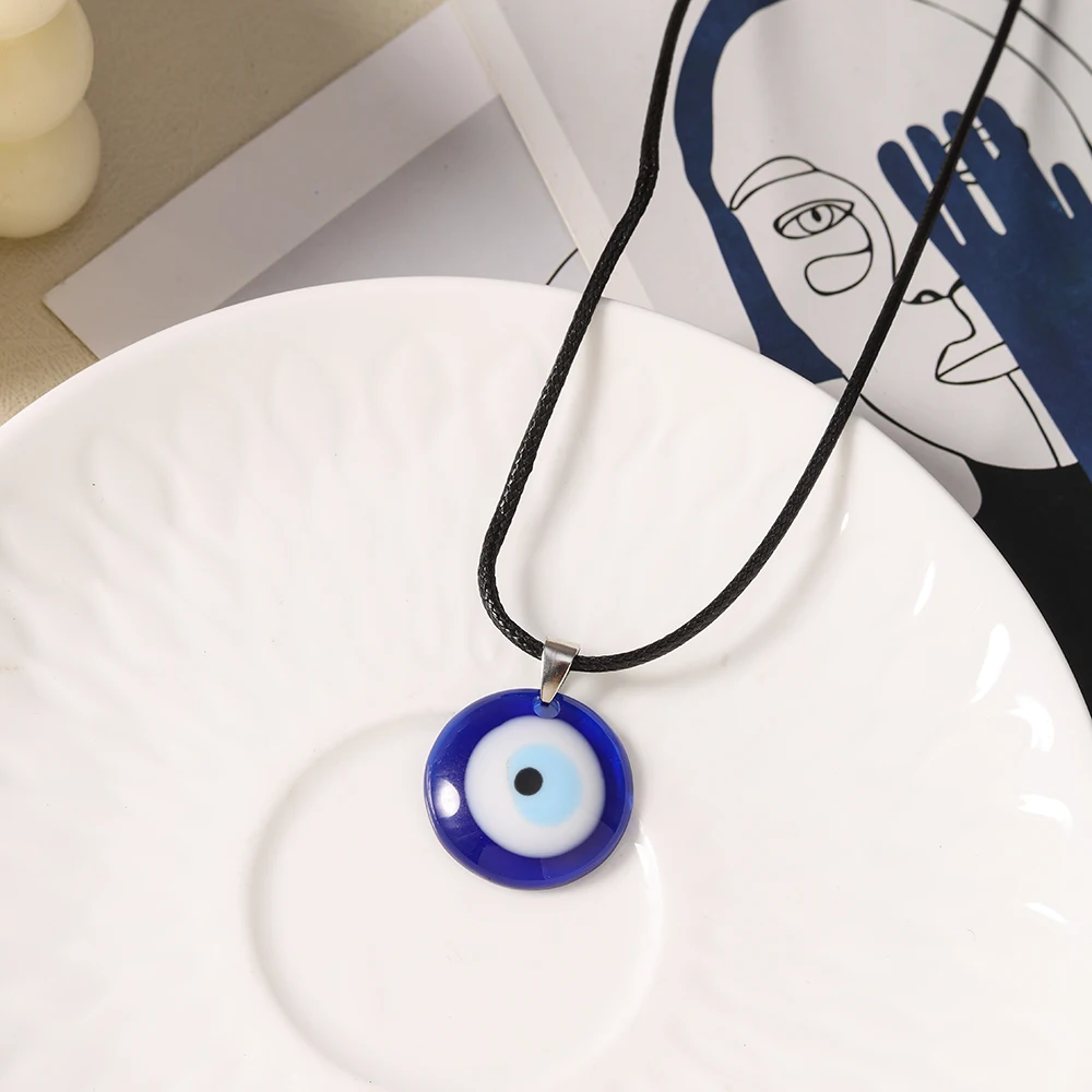 Aihua Türkisches Böses-Auge-Anhänger-Halskette, Glücksbringer Blaues Böses Auge Hamsa-Hand-Seilkette für Damen und Herren, Schmuckgeschenke – Detail 4