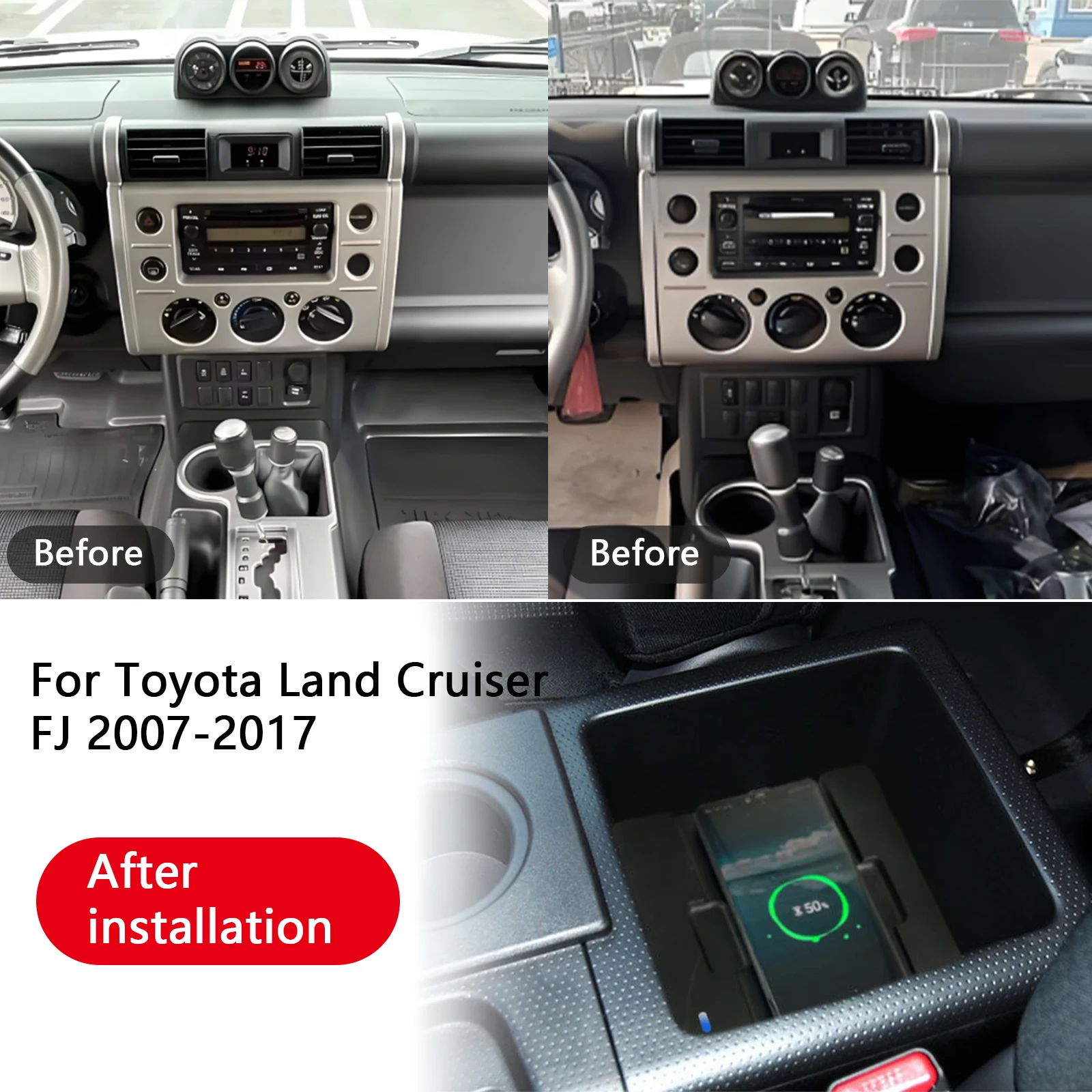 2 din para toyota land cruiser fj 2007-2017 console central do carro carregador de telefone rápido carregador sem fio placa de carregamento suporte de