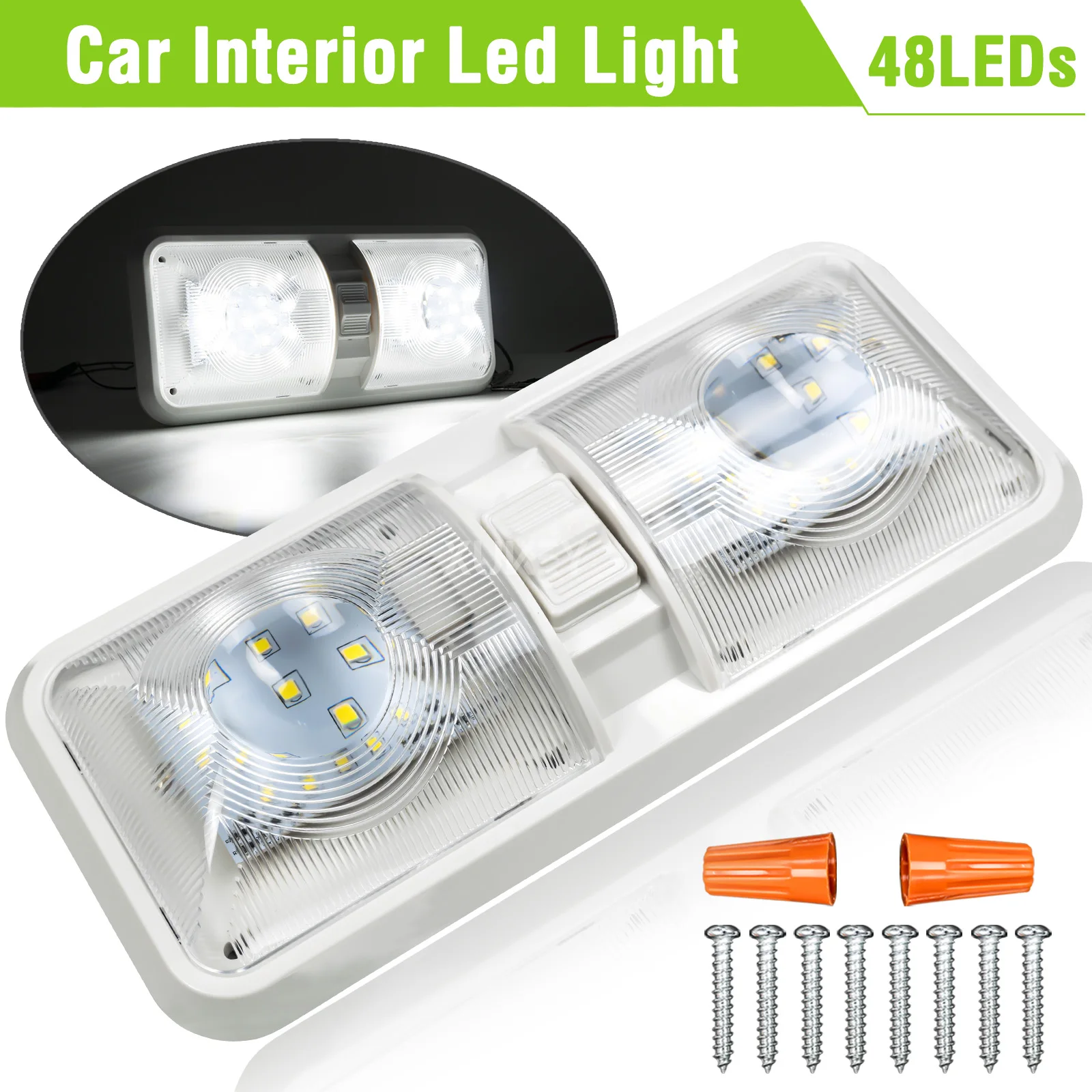 Cool White 12V 48LED Interior Roof Reading Dome Light Cabin Ceiling LED Camper Truck Lorry RV Caravan Trailer Camper Motorhome