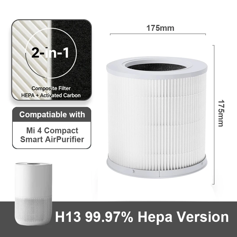 Filtre De Rechange PUREBURG Compatible Xiaomi 4 Lite - H13 HEPA 4 Étapes Charbon Actif