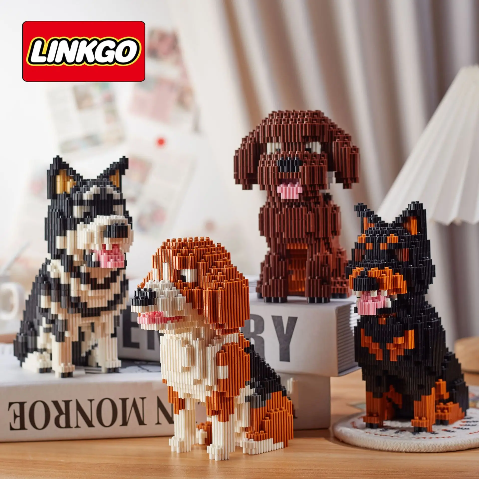 Klocki konstrukcyjne Linkgo Zwierzęta Bulldog Husky Corgi Owczarek Niemiecki Zabawki dla zwierząt Koty Psy Figurki z klocków Prezent świąteczny dla miłośników zwierząt