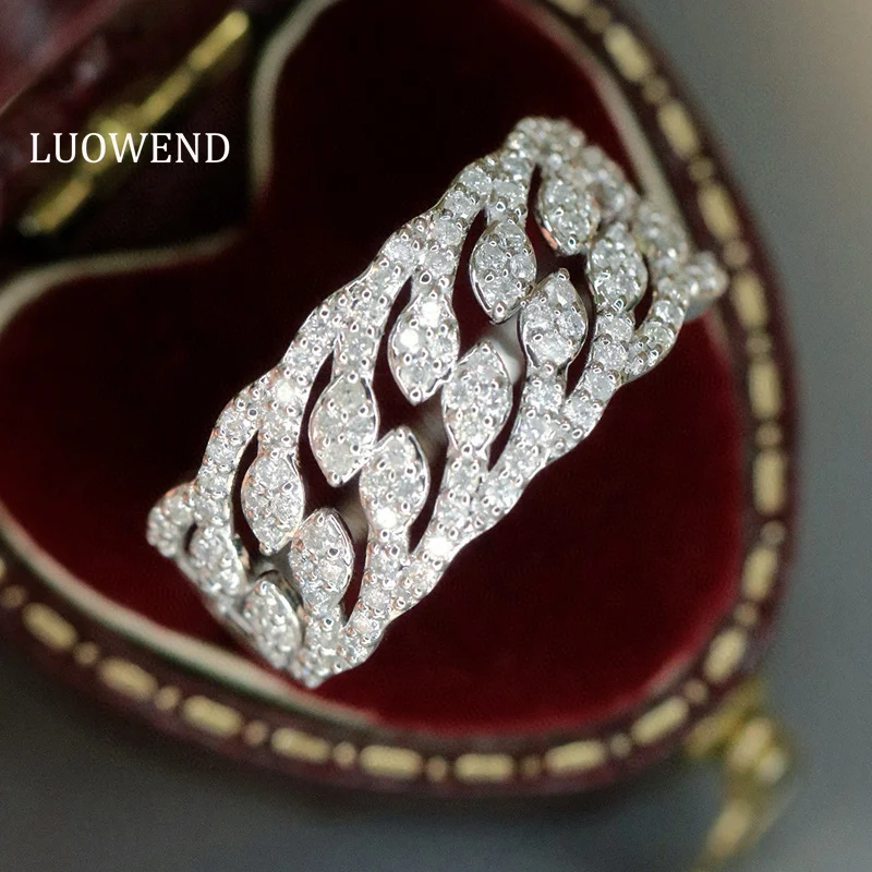 

LUOWEND 100% 18K White Gold Rings Luxury Shiny Design 0.60carat Real Natural Diamond Engagement Ring for Women Senior Banquet