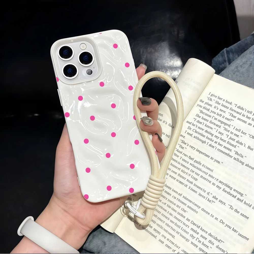 Minimalistische Polka Dots Falten-Silikon-Handyhülle für iPhone 17 15 13 11 12 14 16 17 Pro Max 14 15 Plus 17Air mit Lanyard-Abdeckung – Detail 2