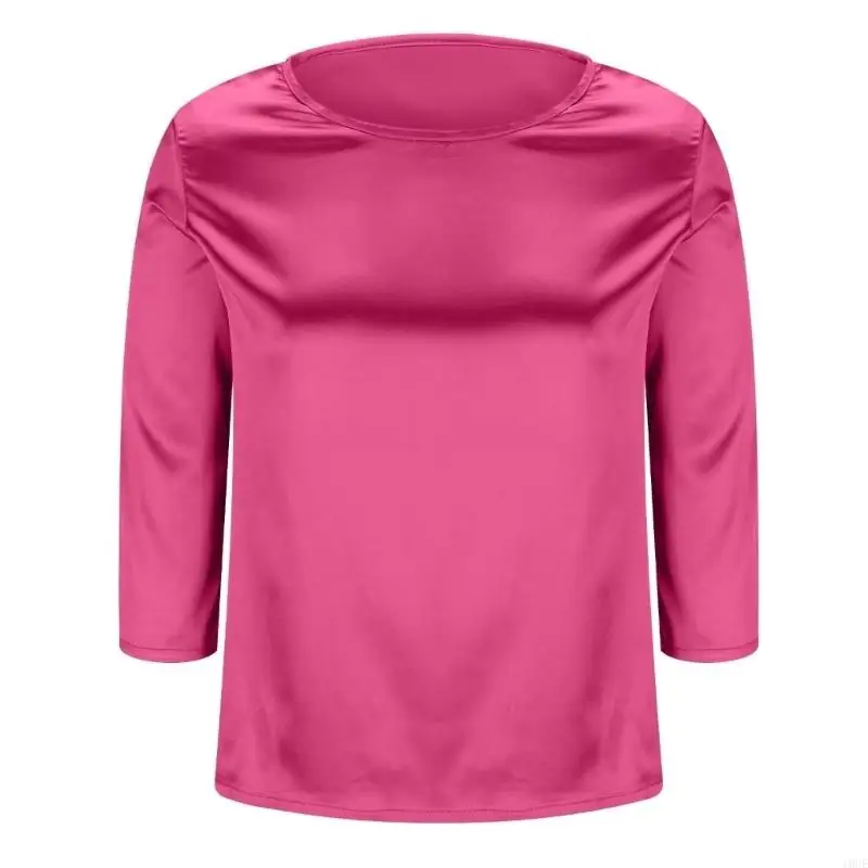 Womens Business Casual Blouse 3/4 Sleeve Tunics Tops Satins Silk Work Shirt 