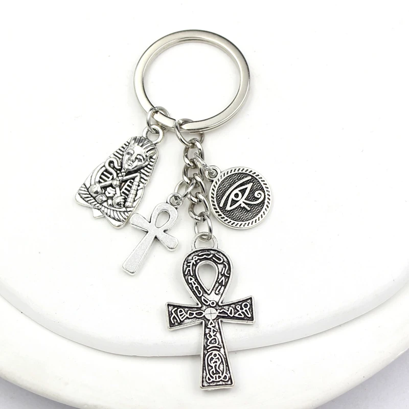 Egyptian Pharaoh Eye Of Horus Ankh Cross Keychain Car Key Holder Keyring Metal Alloy Key Chain Souvenir Gift for Men Women