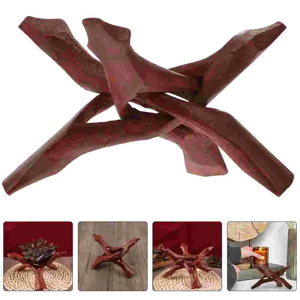 Wooden Tripod Stand Abalone Shell Stand Decorative Bowl Display Rack Crystal Ball Holder