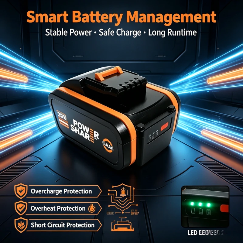 Original WORX 20V 8.0Ah Battery Pack WA3553.1 Built-in Overcharge Protection Fit WORX Circular Saw Multi-tool Pressure Washer