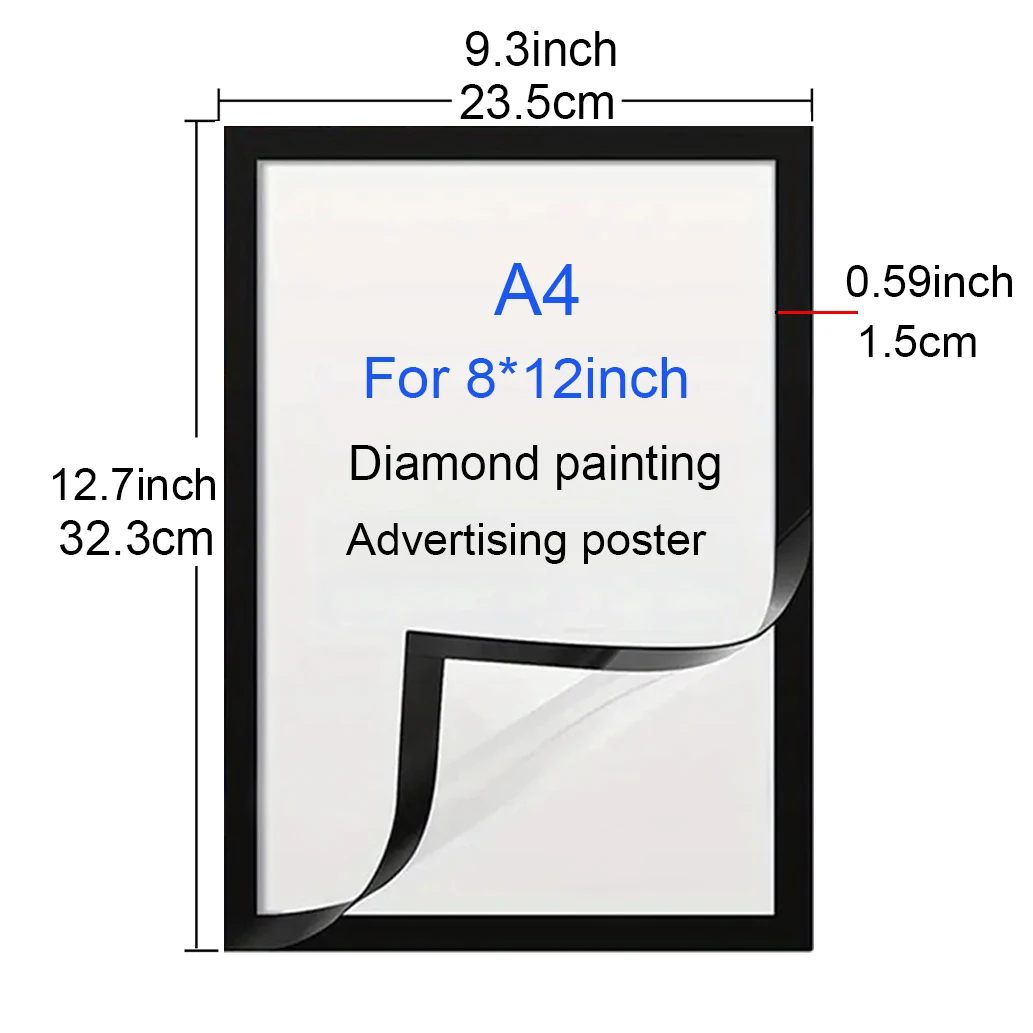 1pcs 8x12Inch Rubber Magnet poster frame Soft Self Diamond Painting Frames A4 Canvas Frames Adhesive Window Notification wall