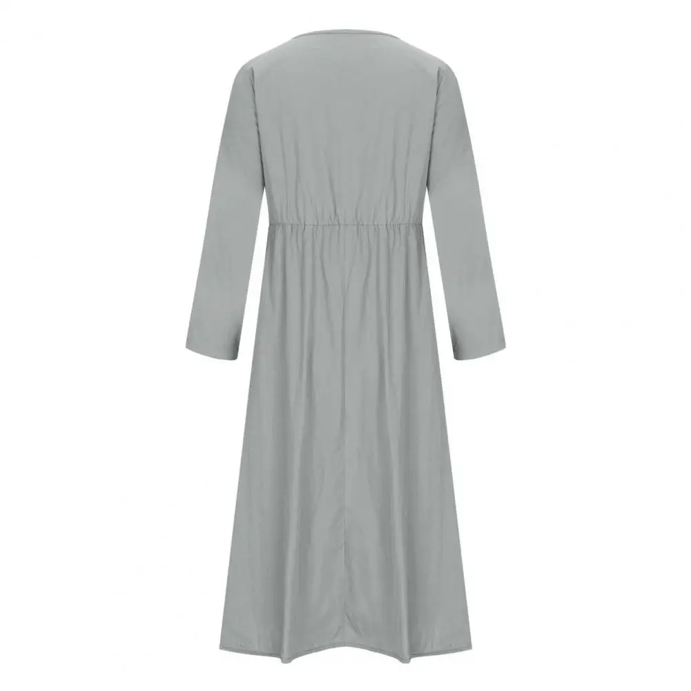 

Loose Fit V-neck Dress Elegant Pleated A-line Midi Dress with V Neck Long Sleeves for Women for Fall Spring Dating Commuting