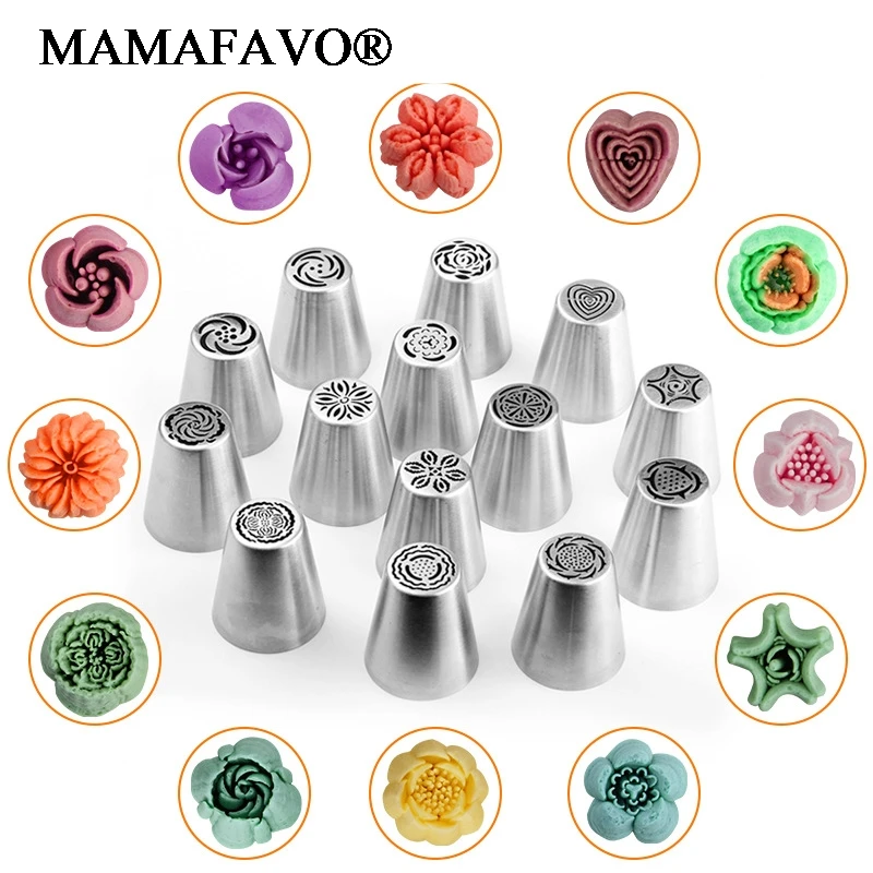 14 styles Russian Icing Piping Nozzles Cake Decorating Sugarcraft Pastry Christmas Cake Tools Rose Flower Cream Pastry Tips M360