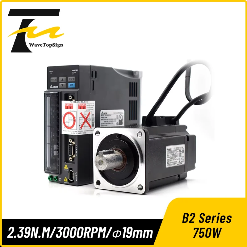 WaveTopSign Delta Servo Motor kit 750W B2 Series ASD-B2-0721-B ECMA-C20807RS 2.39N.M 5.1A with 3M cable