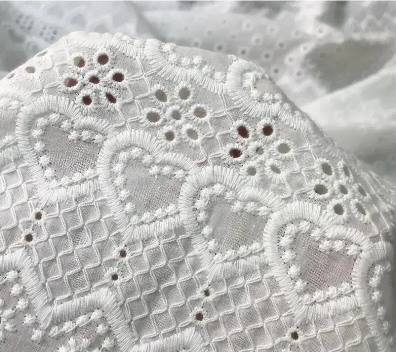 Vintage Cotton Embroidery Lace Fabric With Heart Shape and Eyelet Floral By The Yard 53" Wide view 5