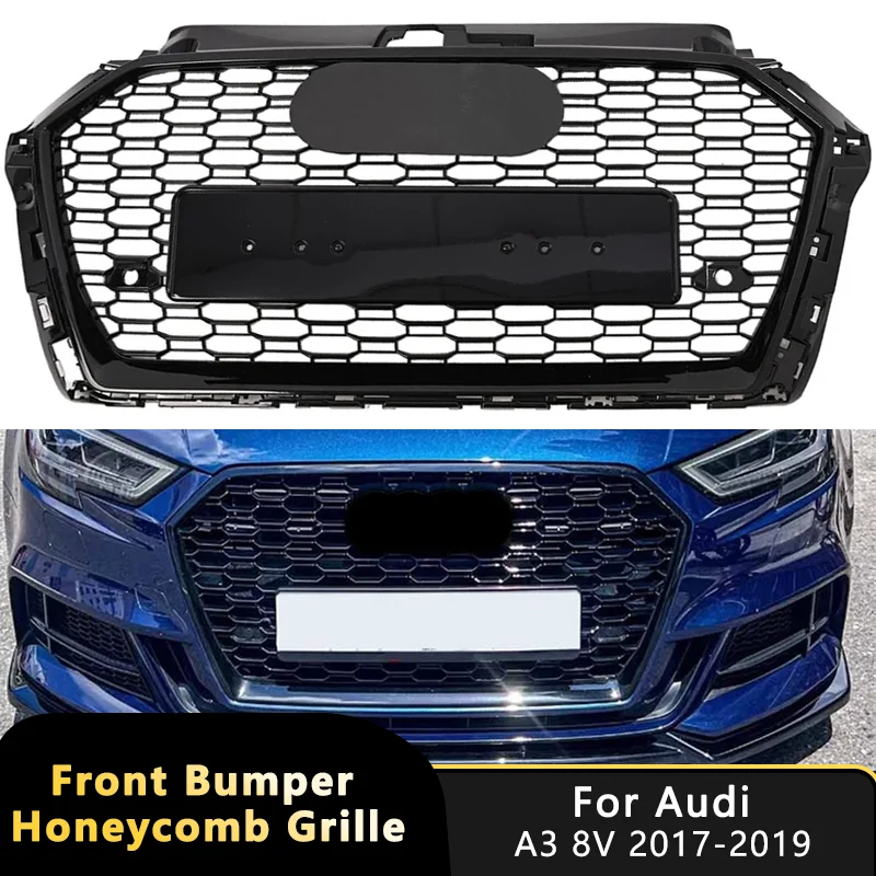 Para Audi A3/S3 8V 2017 2018 2019 Grade Dianteira do Para-choque Estilo Colmeia Esportiva Peças Automotivas Grade de Malha para Capô Kits de Carroceria Estilo RS3