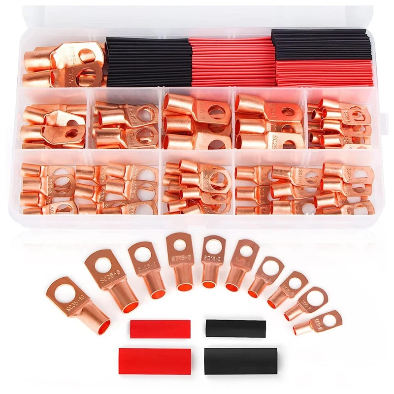 130PCS Terminal Connectors Used On AWG12 10 8 6 4 2 Cable,Heat Shrink Set,Ring Terminals Connectors