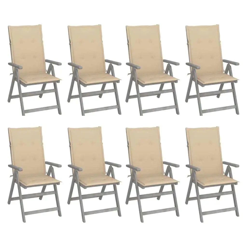 8-Piece Gray Acacia Wood Patio Reclining Chairs Set with Cushions - Outdoor Lounge Furniture