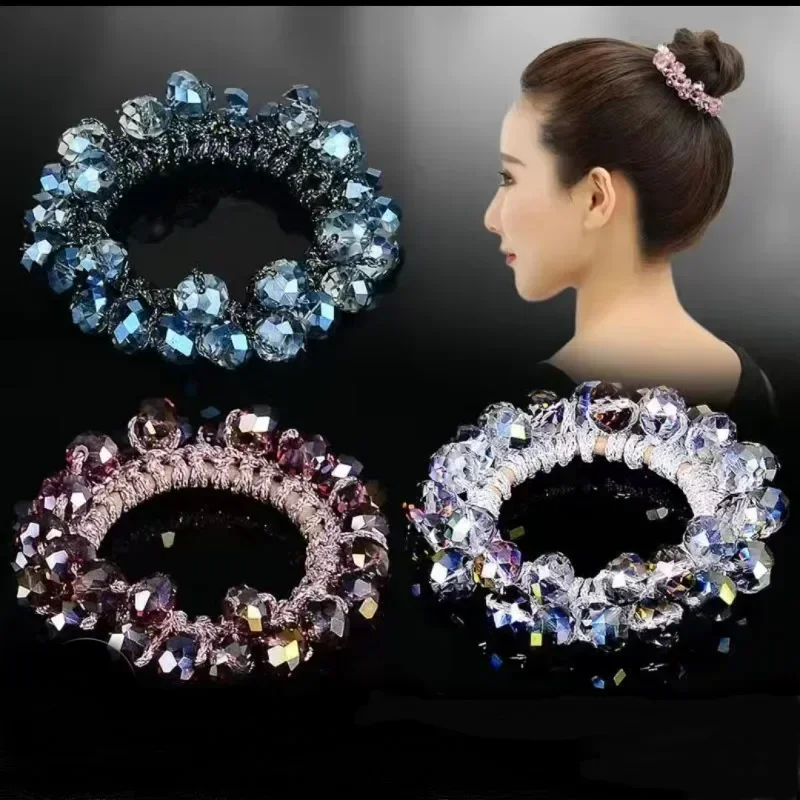 Crystal Pearl Hair Ring Bracelet  High Elasticity Scrapchies Updo Horse Tail Rubber Band Scrunchies Woman   Moños Mayoreo Niña