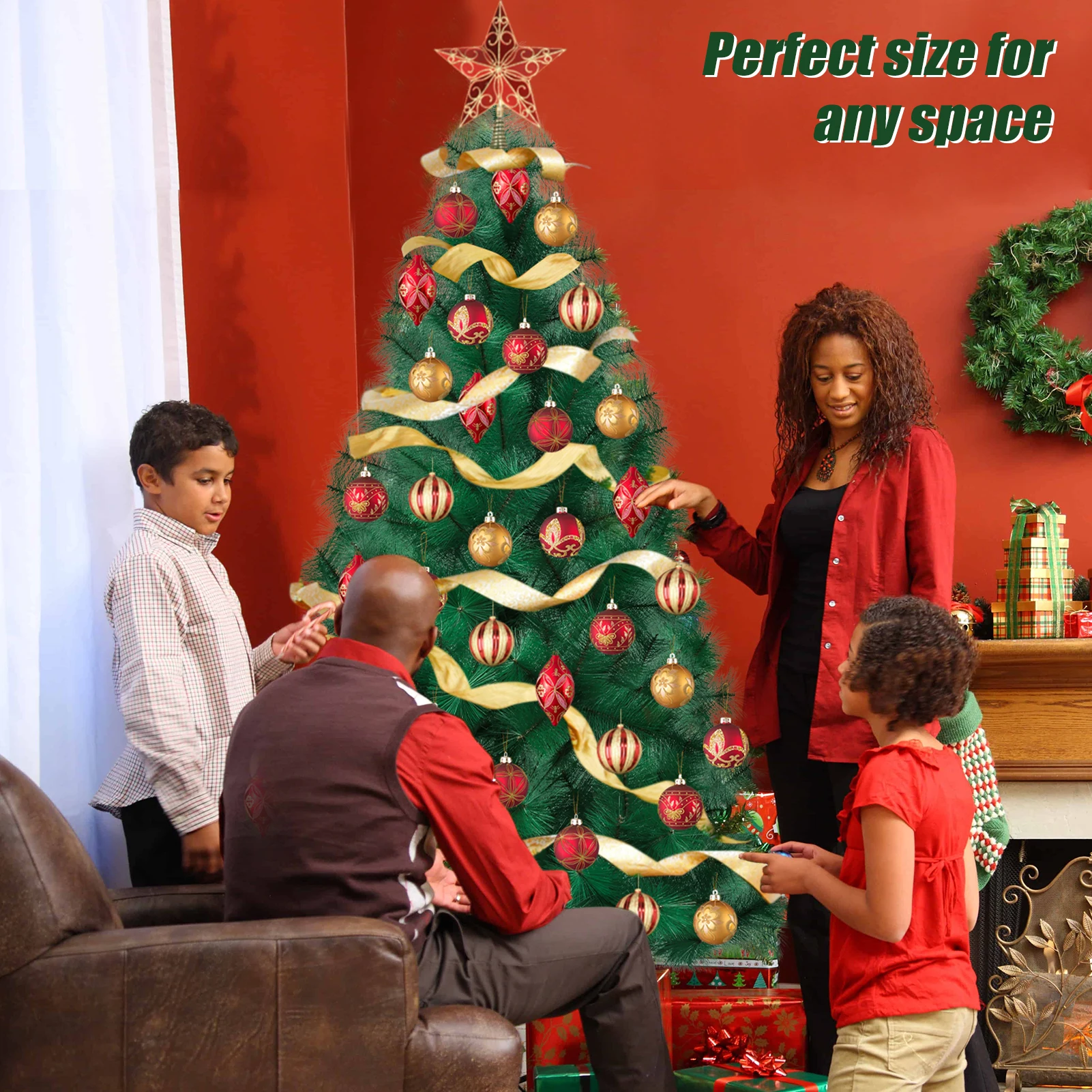 

5/6/7FT Artificial Christmas Tree, Imitation Pine Needle Christmas Tree, Simulated Pine Needle Xmas Tree, Winter Party