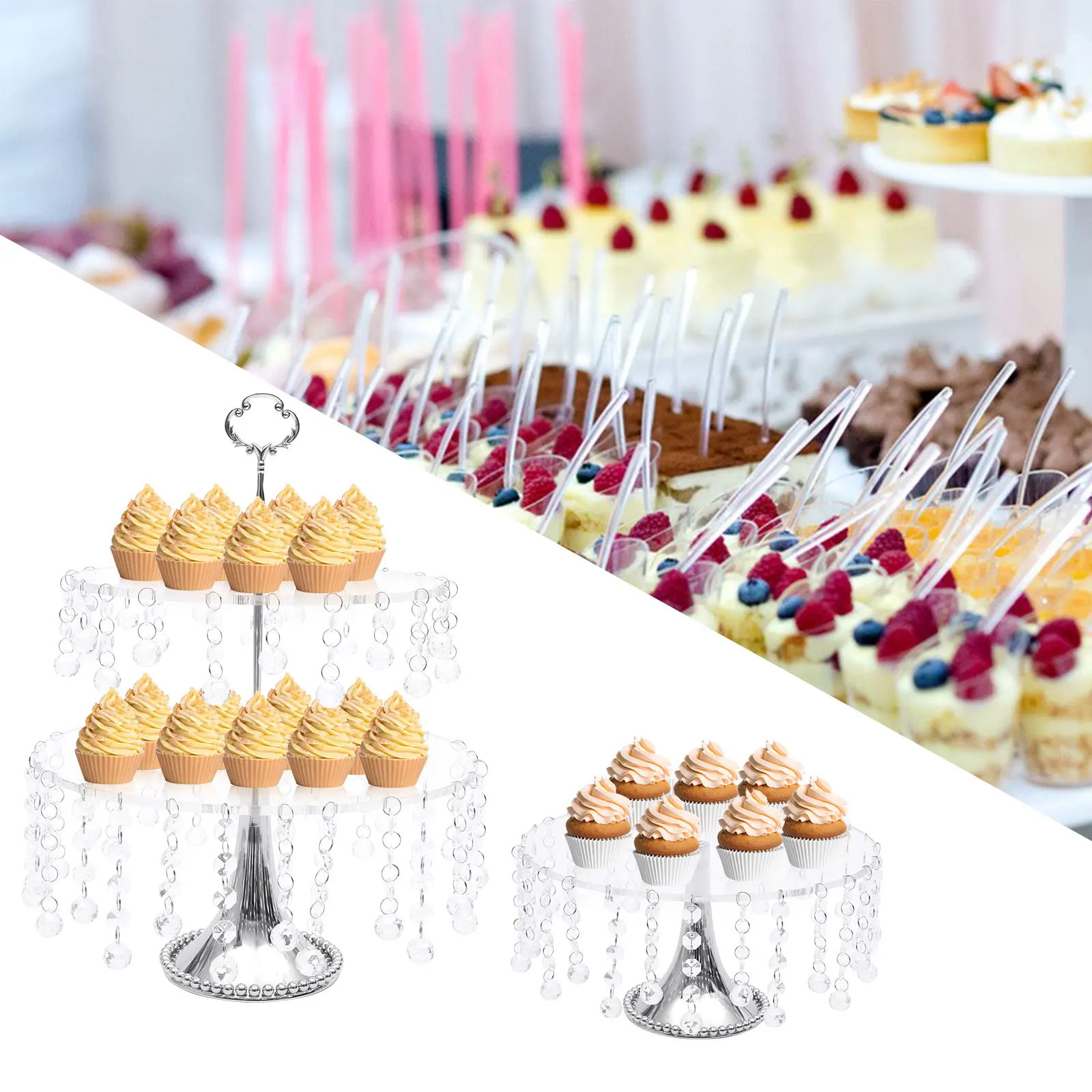 

4Pcs Crystal Metal Cake Holder Dessert Storage Display Rack For Wedding