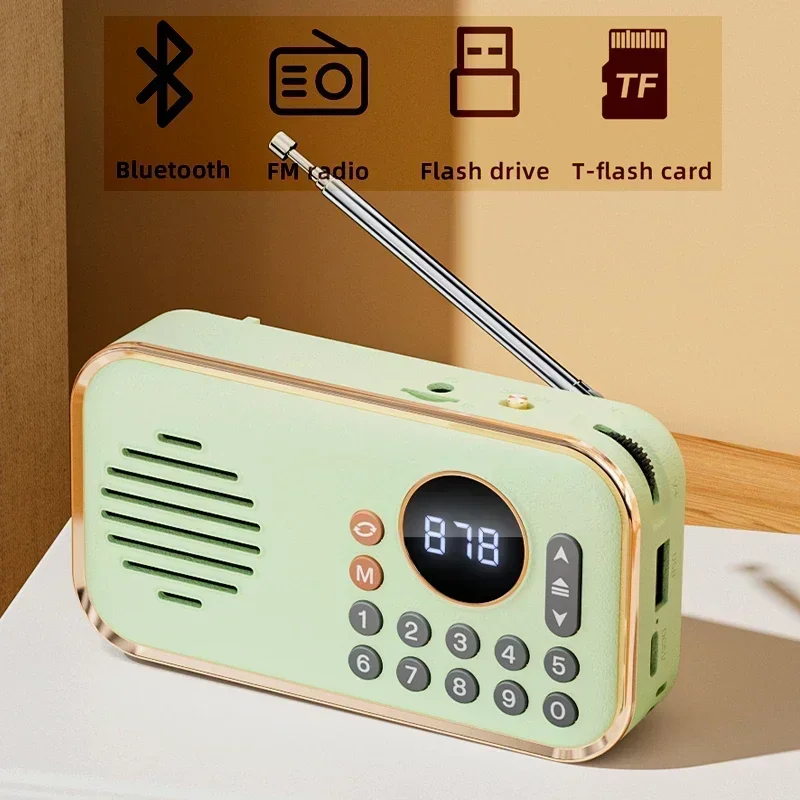 Music Player Mini Pocket FM Radio Portable Best Reception Radios Receiver Wirelress Hifi Sound Bluetooth Speaker TF Card USB MP3