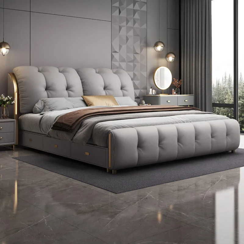 

Set Couples Decoration Bed Restaints Adult Elegant Household Solid Boneless Bed Storage Lounges Wooden Lit 2 Personnes Furniture