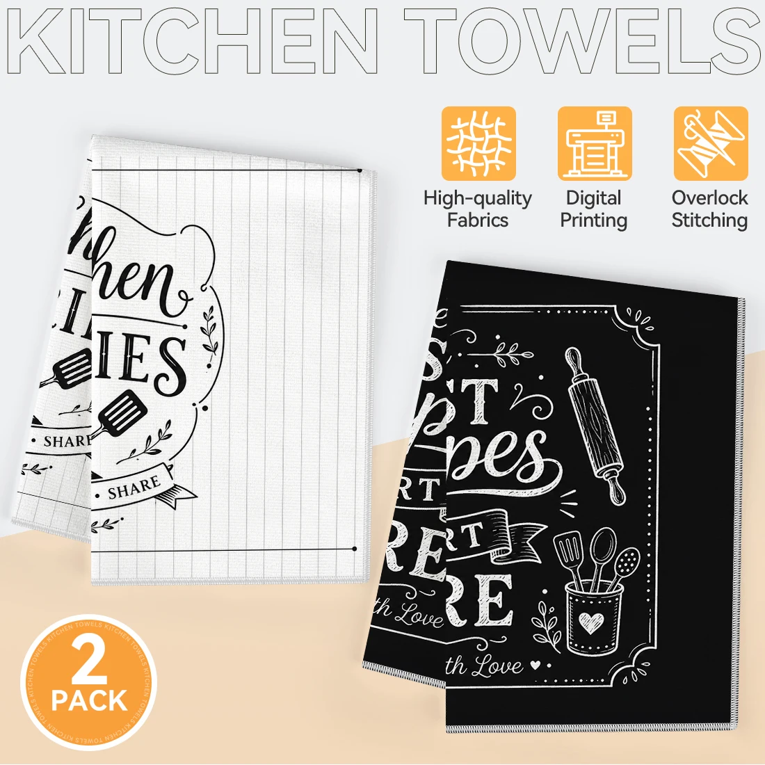 2pcs Set Kitchen Towels Hand Drawn Kitchenware Text DesignHand Towels Christmas Decorations For Home Noel Dish Towels Gifts
