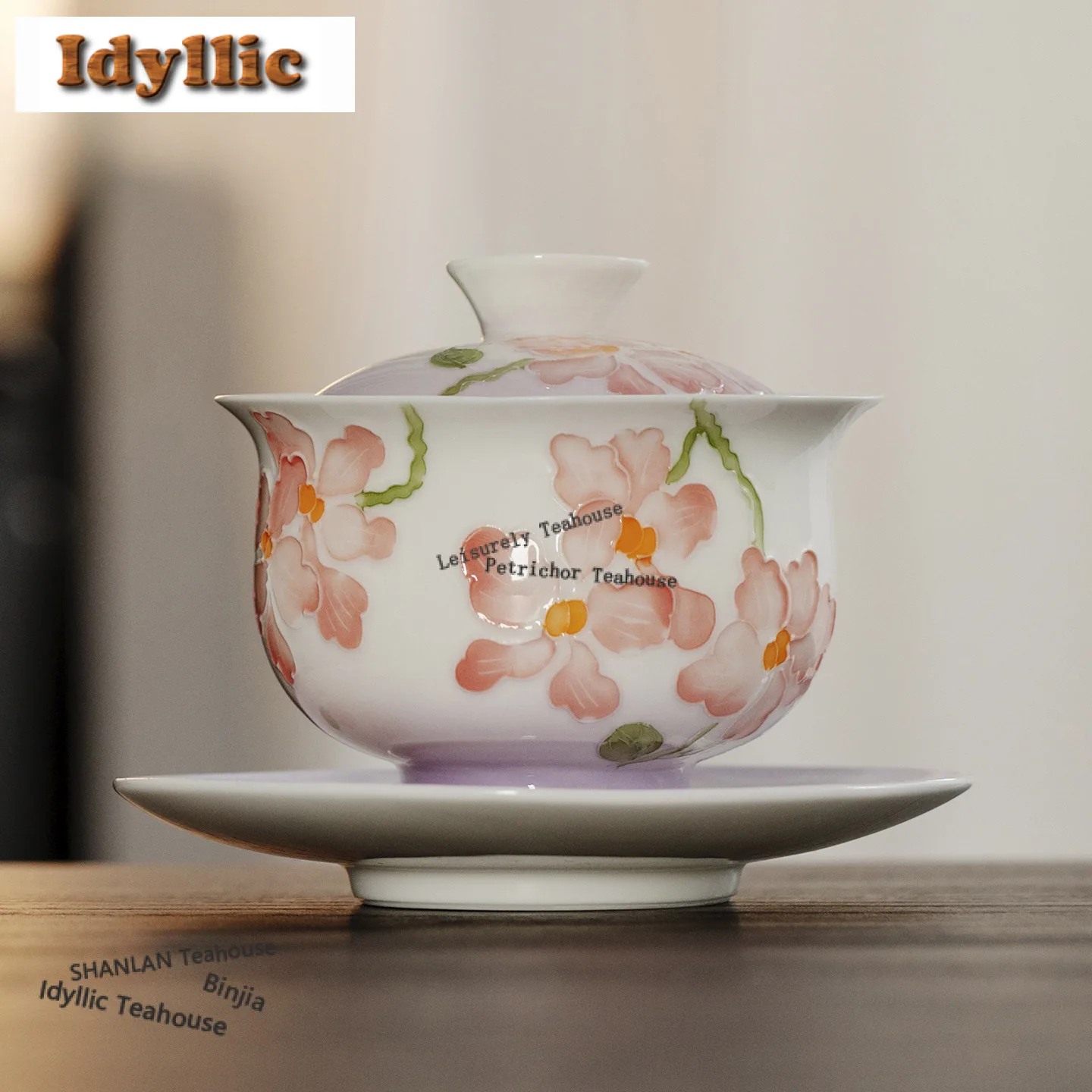 140ml Hand-painted Butterfly Orchid Gaiwan Elegant Tea Tureen Tea Bowl with Lid Kit Tea Maker Cover Bowl Tea Ceremony Decoration