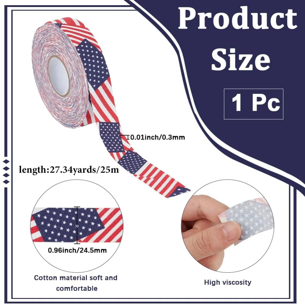 27.43 Yards American Flag Tape 4Th of July Independence Pucks Stick Bat Racket Polycotton Duct Tapes for DIY Craft Supply Box