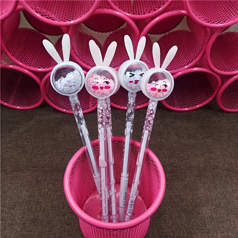 Creative Stationery Rabbit Ears Sequins Neutral Pen Black Pen Cute Small Gift Animal Cartoon Pen