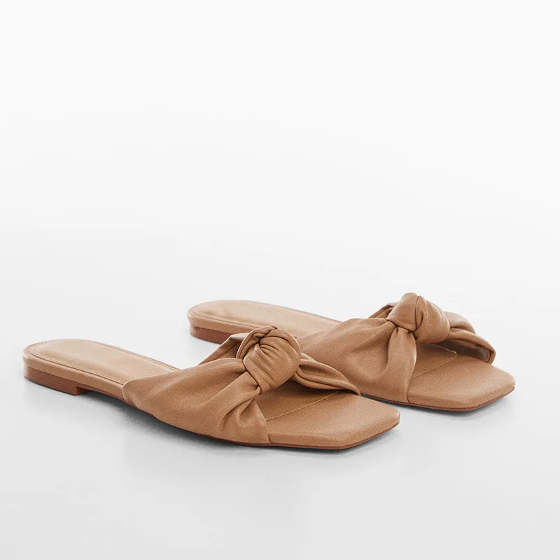 

Women's slippers 2026 summer new open-toe flat sandals elegant knotted beach casual one-strap slides for women's outdoor wear