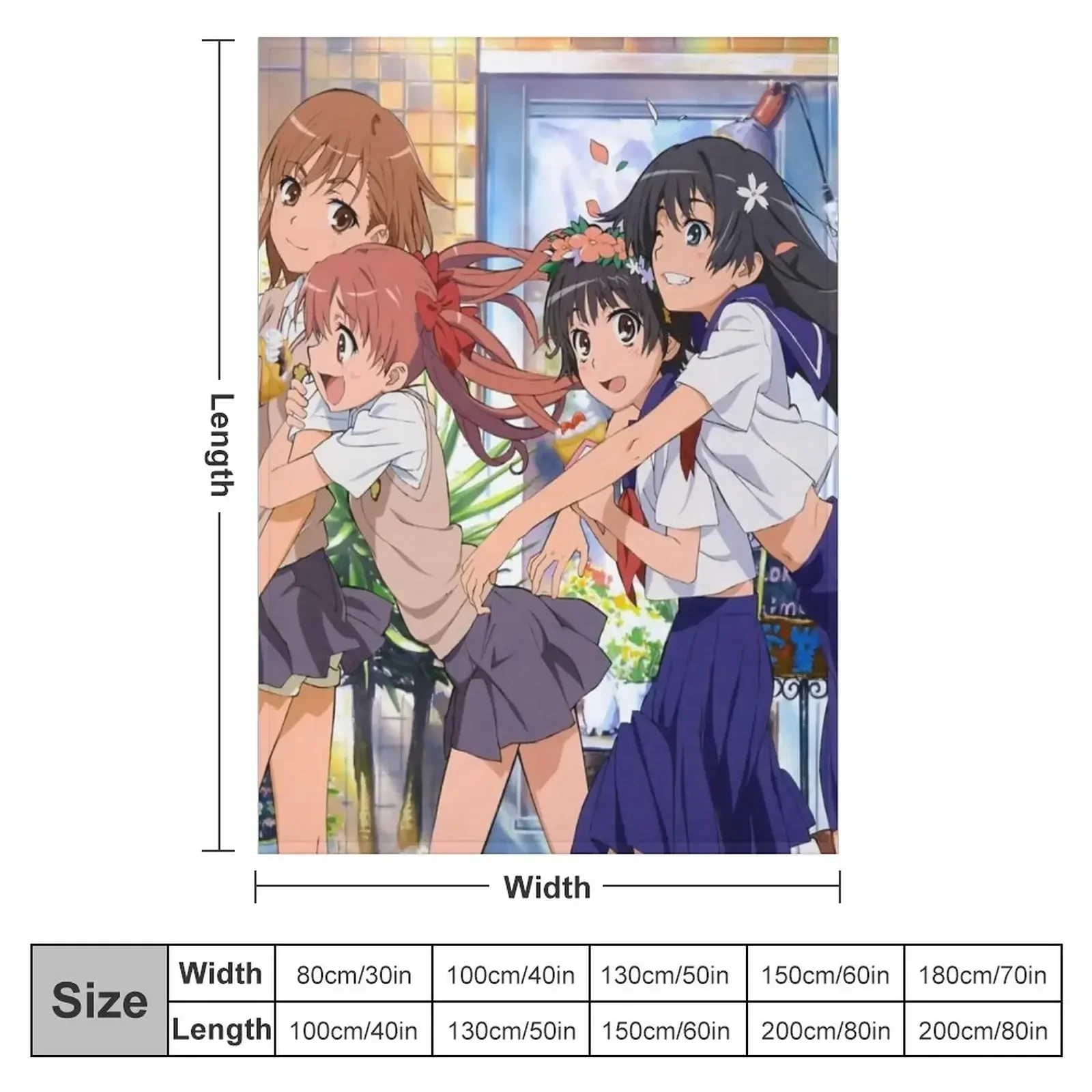 Toaru Kagaku - Misaka Mikoto, Shirai Kuroko, Saten Ruiko, Uiharu Kazari Throw Blanket Sofas Large Blankets