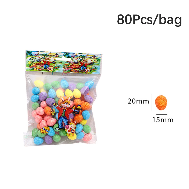80pcs/bag Glitter Easter Eggs Colorful Foam Bird Pigeon Eggs DIY Craft Happy Easter Decorations Kids Gifts Home Decor Parts