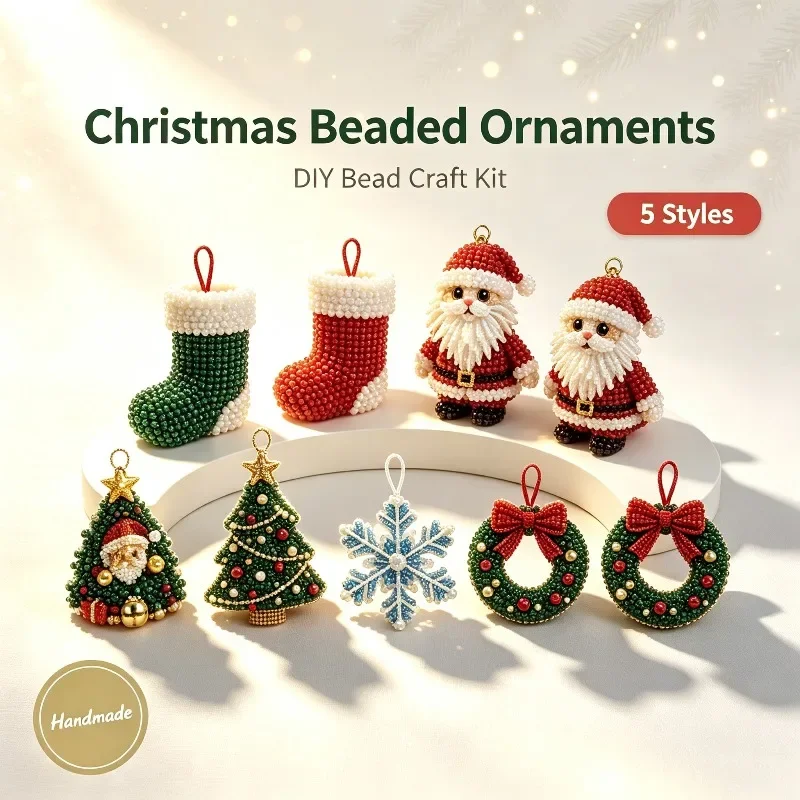 Portable New-Style 3D Christmas Tree Snowflake Wreath Socks Handmade Ornaments Fun and Cute Beaded Decorations DIY Set for Gift