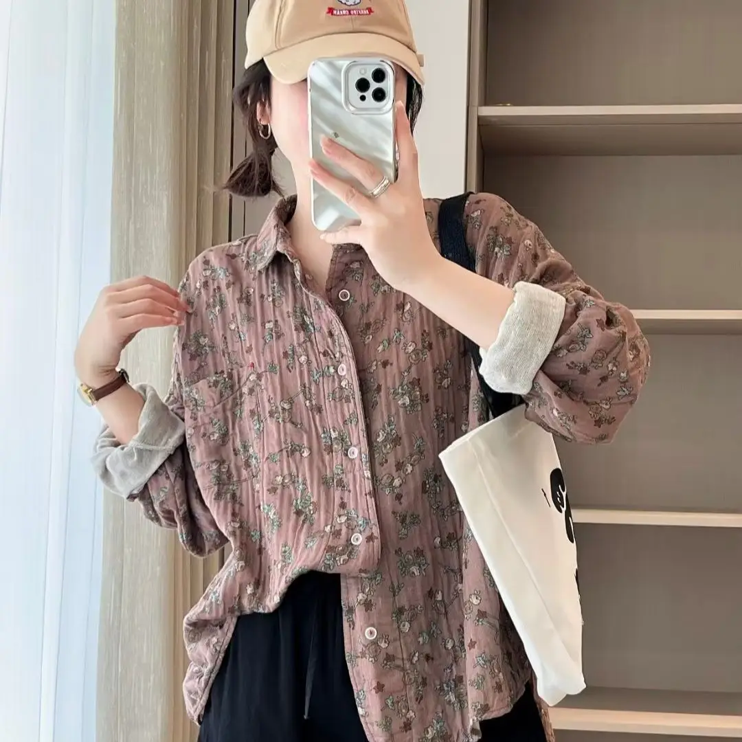 Mori Girls Autumn Spring Japan Style 100% Cotton Yarn Printed Shirts and Blouses Plus Size Fine Elegant Blouses Women Outerwear