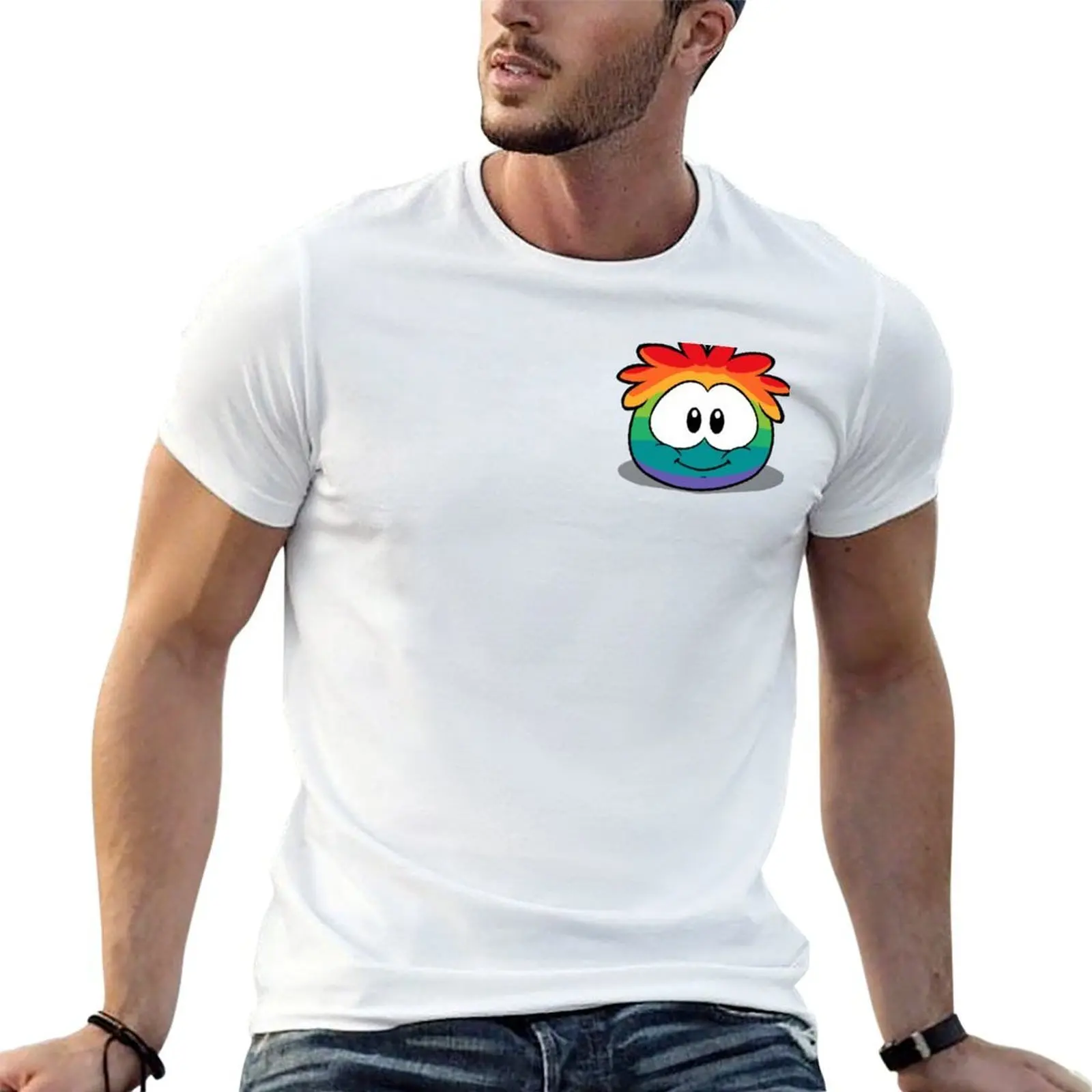 Camiseta Rainbow Puffle, camisetas de algodón para hombre, camisetas 100% de anime, camisetas oversize para hombre, camiseta informal para hombre