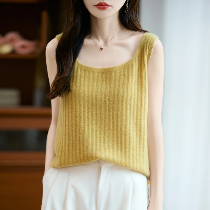 

Choice Women's U-neck Vest Sweater 100% Merino Wool Pullover Autumn Winter Sleeveless Female Wool Knitwear Korean Fashion Tops