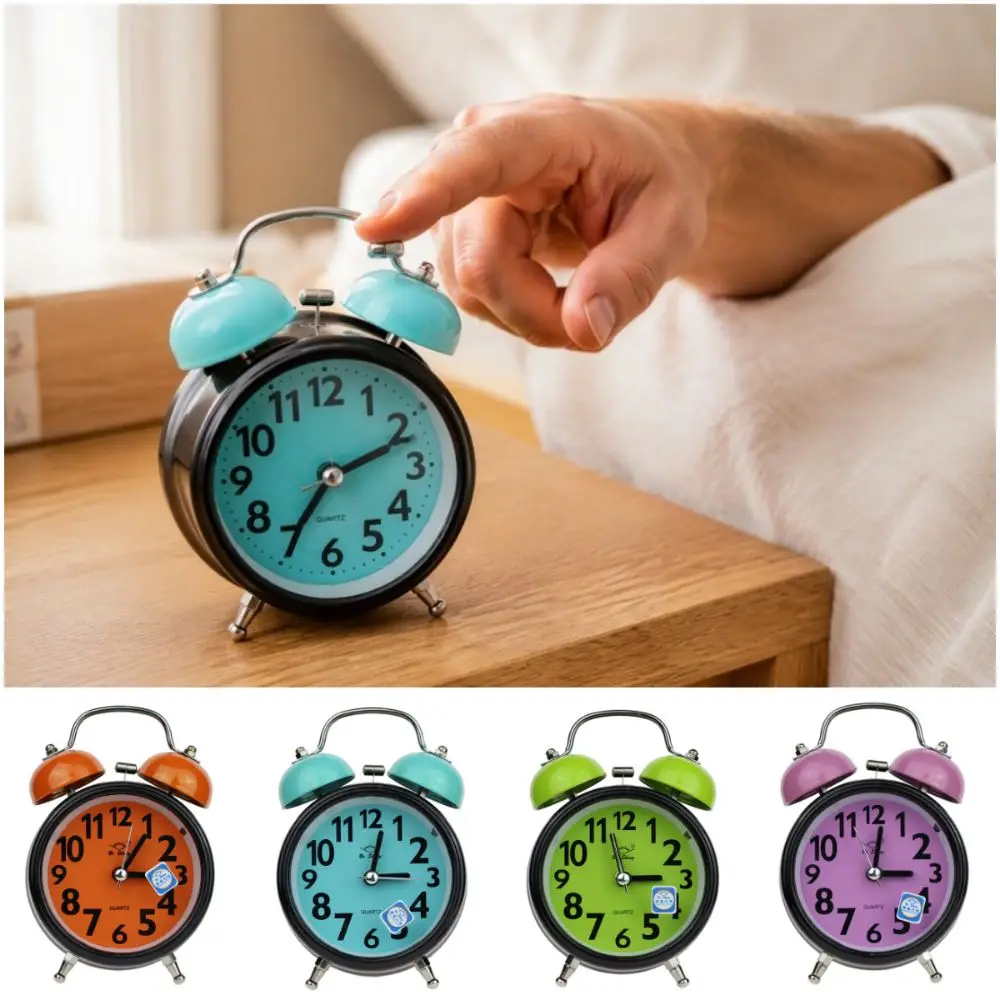Multicolor Double Bell Alarm Clock Super Loud 3 Inch Bedside Alarm Clock Light Blue Color Mute Type Luminous Alarm Clock